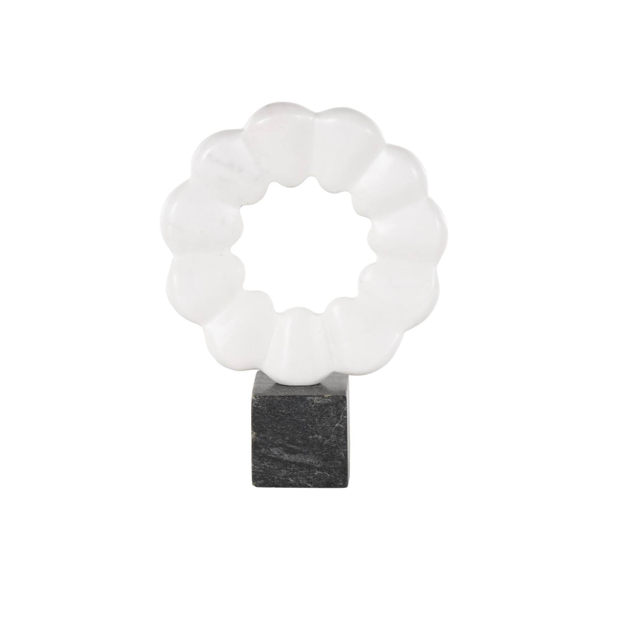 12" White & Black Marble Geometric Floral Inspired Ring Sculpture